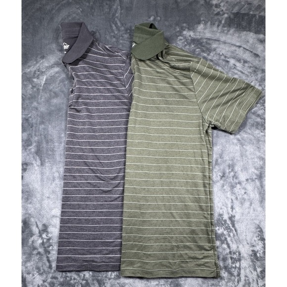 Lot of 2‎ Glacier Performance Men's L Polo Shirt Harbor Gray Green Stripe - Picture 1 of 15